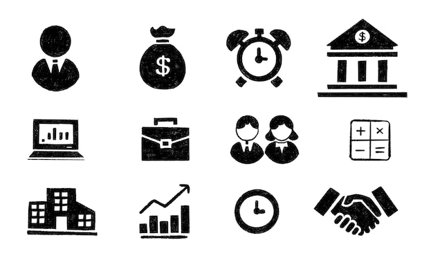 business and finance icons money time people and success