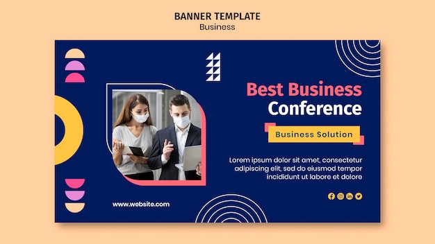 PSD business banner template with colorful shapes