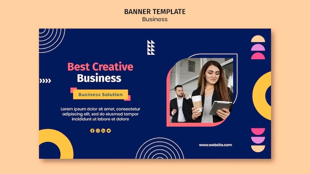 PSD business banner template with colorful shapes