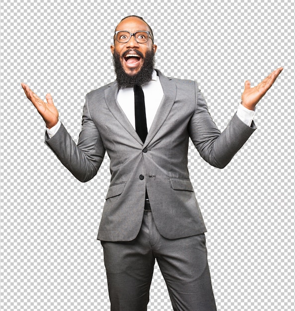 Business black man doing a surprise gesture