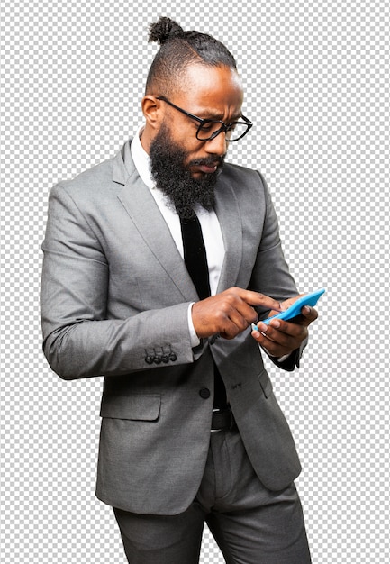 Business black man holding calculator