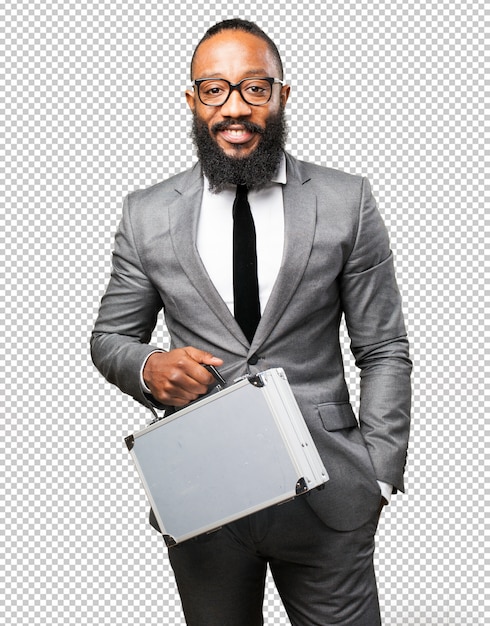 Business black man holding a suitcase