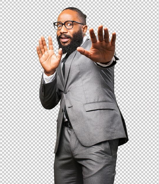 Business black man stop gesture