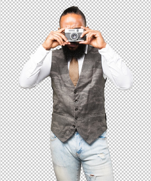 Business black man with a camera