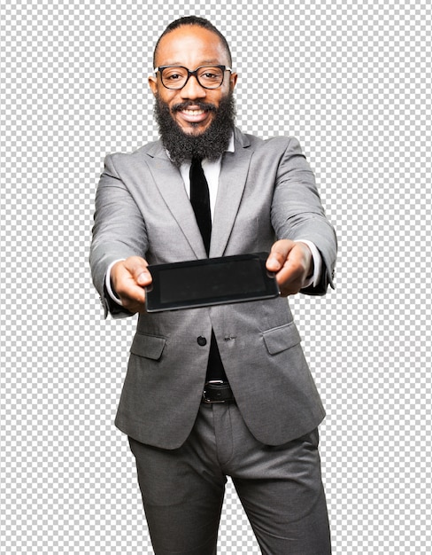 Business black man with a tablet