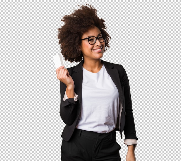 PSD business black woman holding a credit card