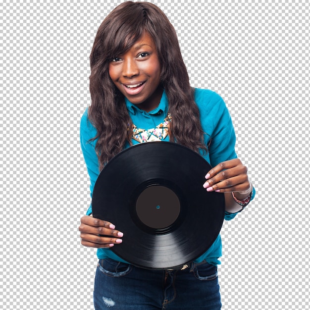 Business black woman holding a vinyl