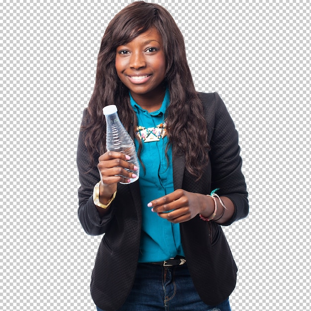 Business black woman holding a water bottle