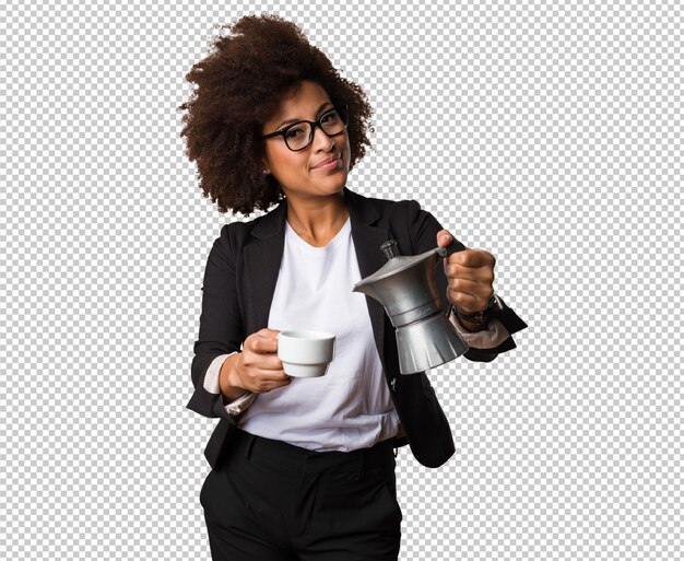 PSD business black woman preparing a cup of coffee