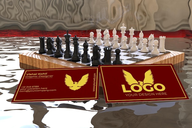 business card on chess board mockup