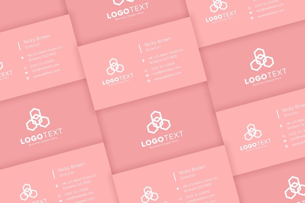 Business card collage mockup on pink backgrund