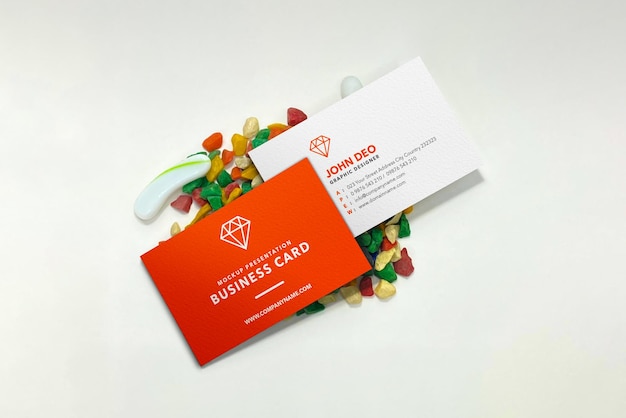 PSD business card on colorful stones mockup