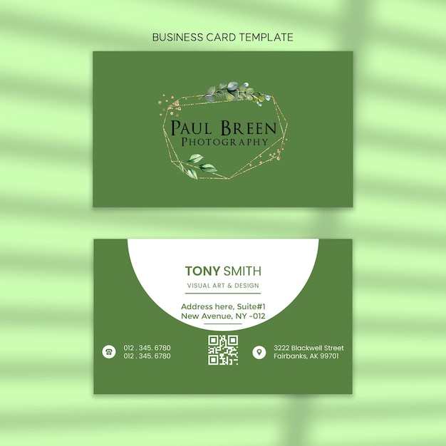 PSD business card design templates green background