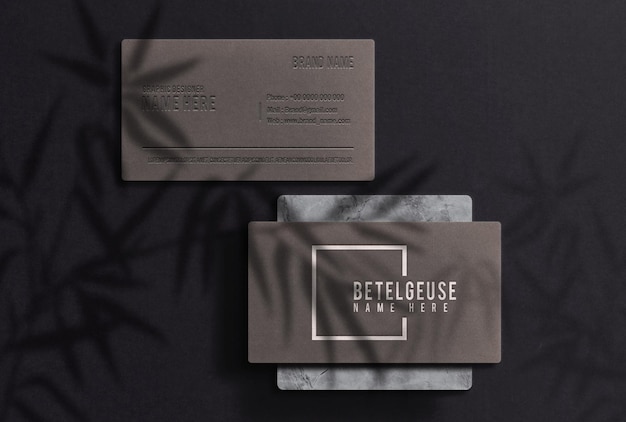 Business Card Embossed Mockup With Concret Podium