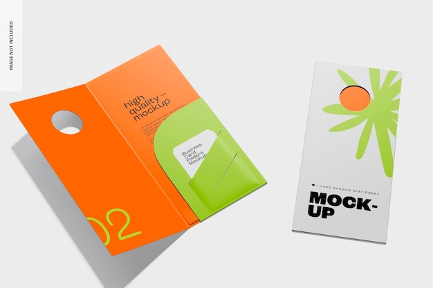 PSD business card folders mockup, perspective