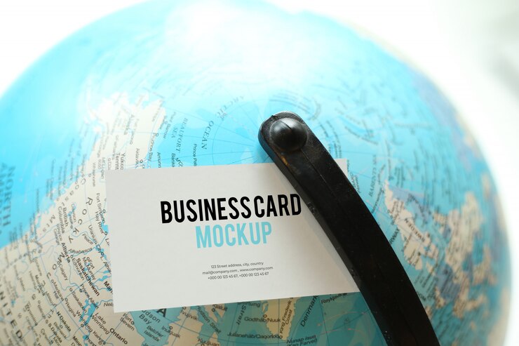 PSD business card on globe mockup psd