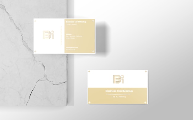 PSD business card on marble top view