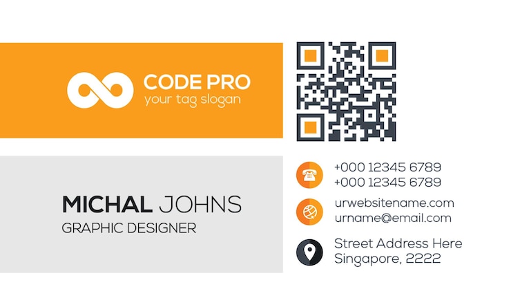 PSD business card for michal johns graphic designer with contact details and qr code