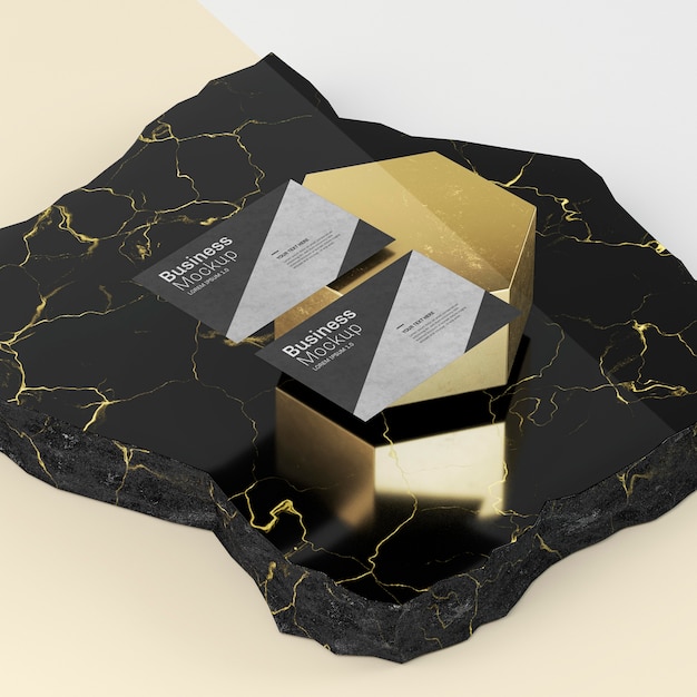 PSD business card mock-up high view luxury marble