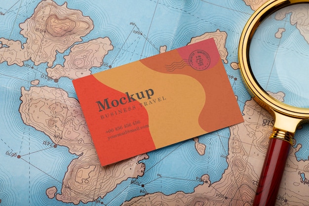 business card mock-up with travel items