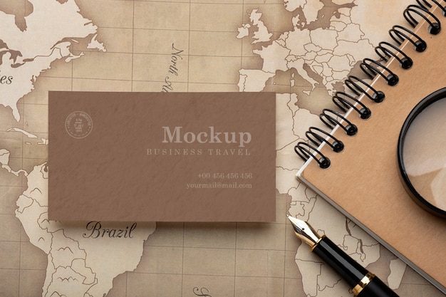 PSD business card mock-up with travel items