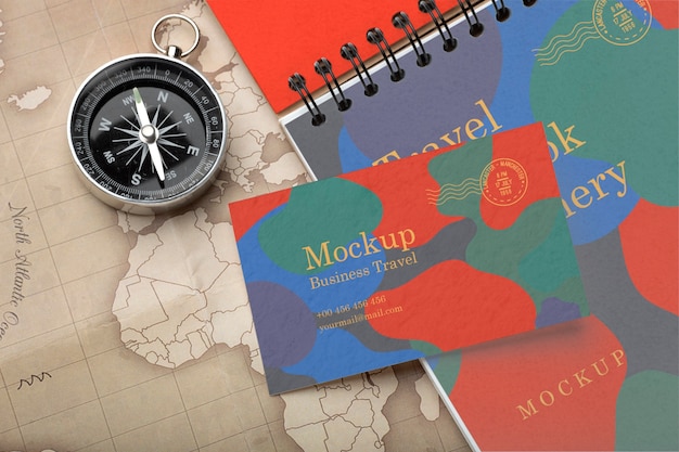 PSD business card mock-up with travel items