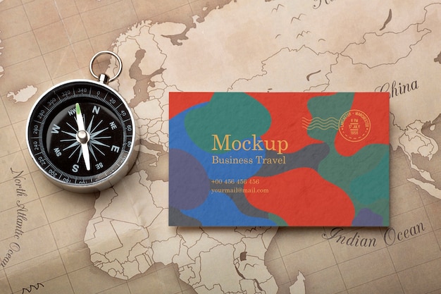 Business card mock-up with travel items