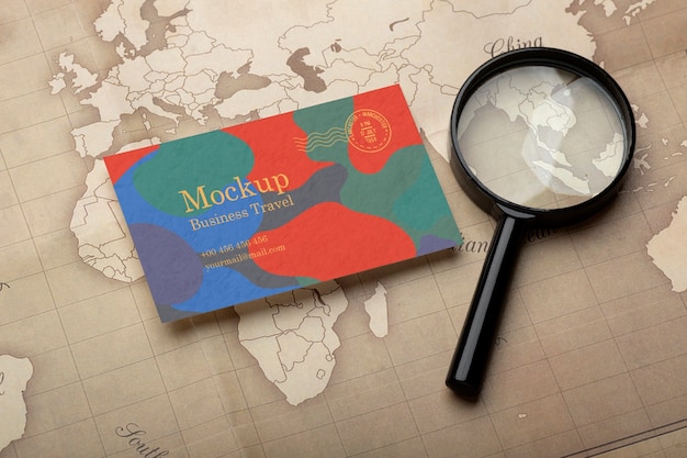 PSD business card mock-up with travel items