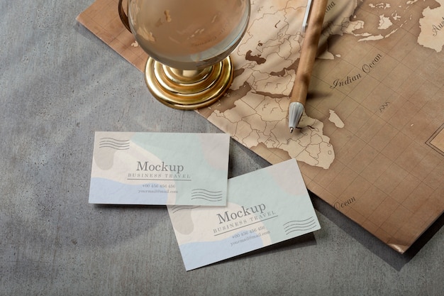 PSD business card mock-up with travel items