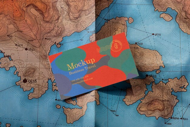 PSD business card mock-up with travel items