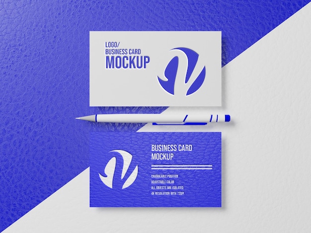 PSD business card mock with silver color effect premium design