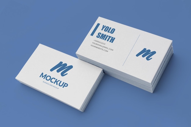 Business Card Mockup on Blue Surface