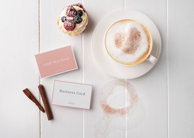 Business card mockup design with coffee