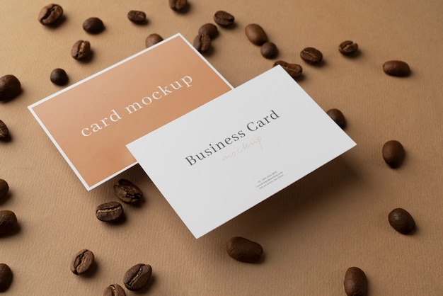 PSD business card mockup design with coffee