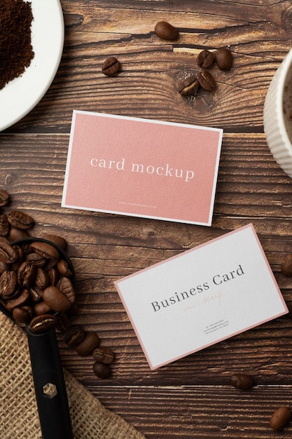 Business card mockup design with coffee