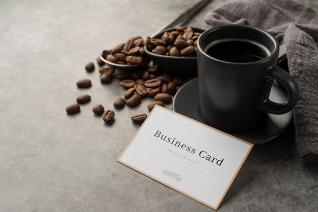 Business card mockup design with coffee