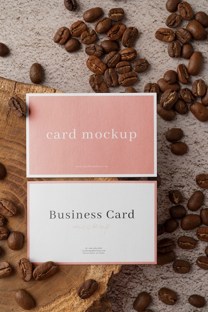 PSD business card mockup design with coffee