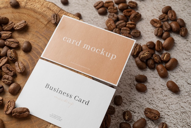 PSD business card mockup design with coffee