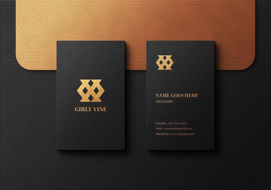 Premium PSD | Business card mockup on leather texture