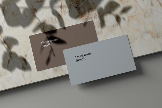 Business card mockup on marble stone