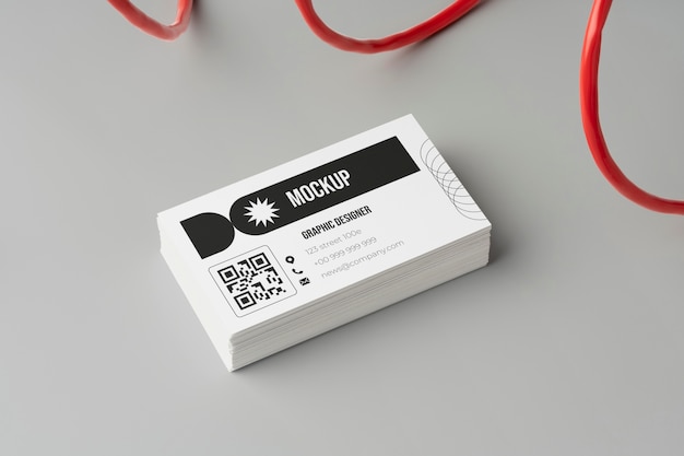 PSD business card mockup near wires