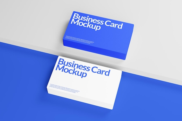 business card mockup on blue and white surface