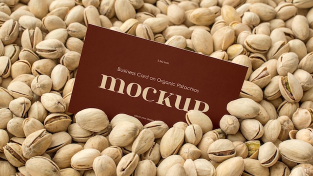 PSD business card mockup on organic pistachios psd template