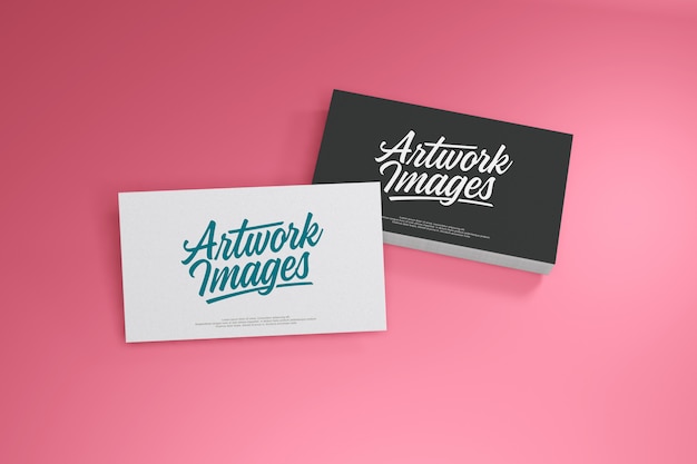 PSD business card mockup on pink background