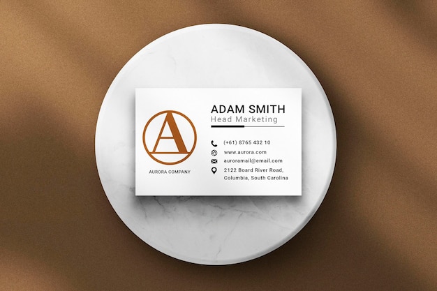 Business Card Mockup on Round White Surface