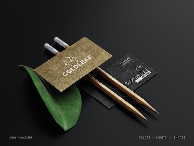 Business card mockup scene with wood texture