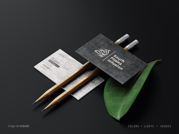 Business Card Mockup Scene with wood texture