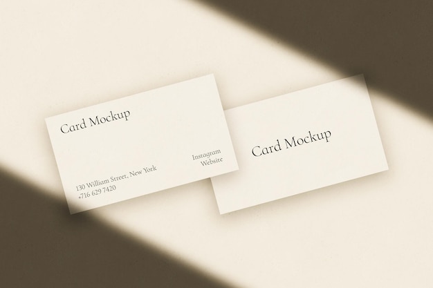 Business card mockup template with shadow aesthetic minimalist beige stationery scene creator psd