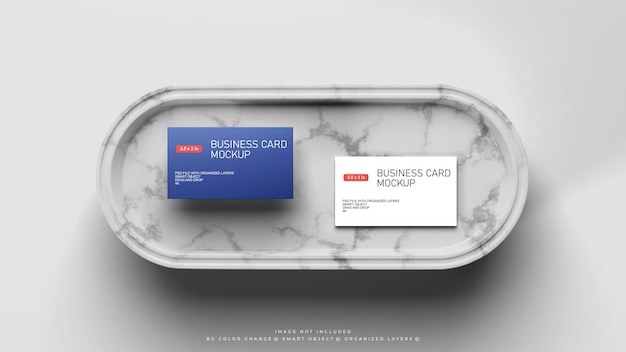 PSD business card mockup on top of ceramic or marble plate composition