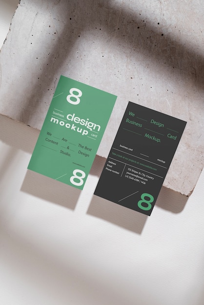 business card mockup on top of rocks
